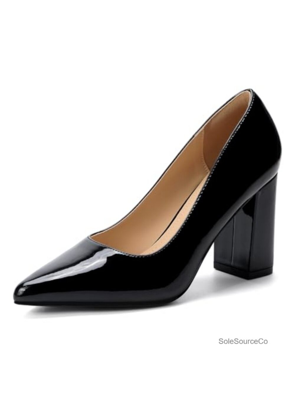 Women's Chic Block Heel Pumps Pointed Toe Faux Leather Work Shoes